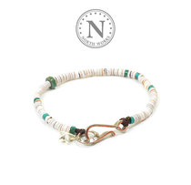 North Works Japanese craftsman natural colorful shell hand rope silver coin turquoise hand string Silver Star Bracelet
