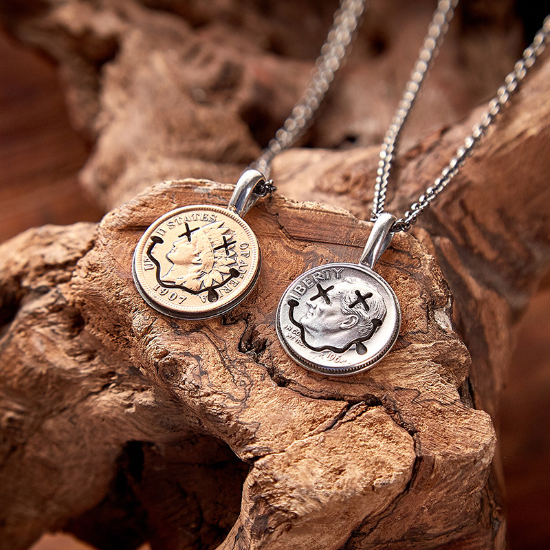 Official authorized NORTH WORKS Japanese craftsmen hand-made ancient coin coin Smiley face necklace NORTHWORKS