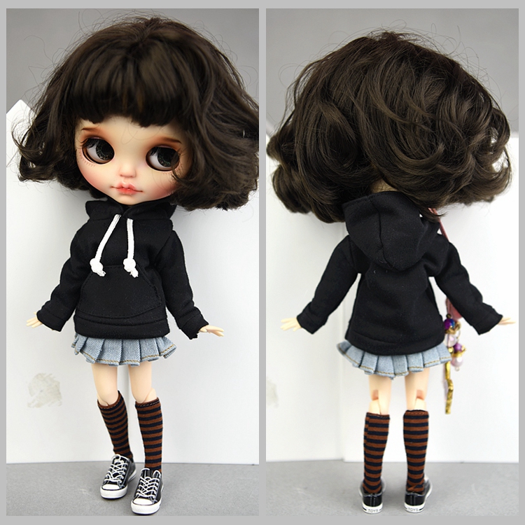 6-minute dolls clothes blythe small cloth 30cm supermodel heart pleasant azone peach ob Lijia black thick cotton T