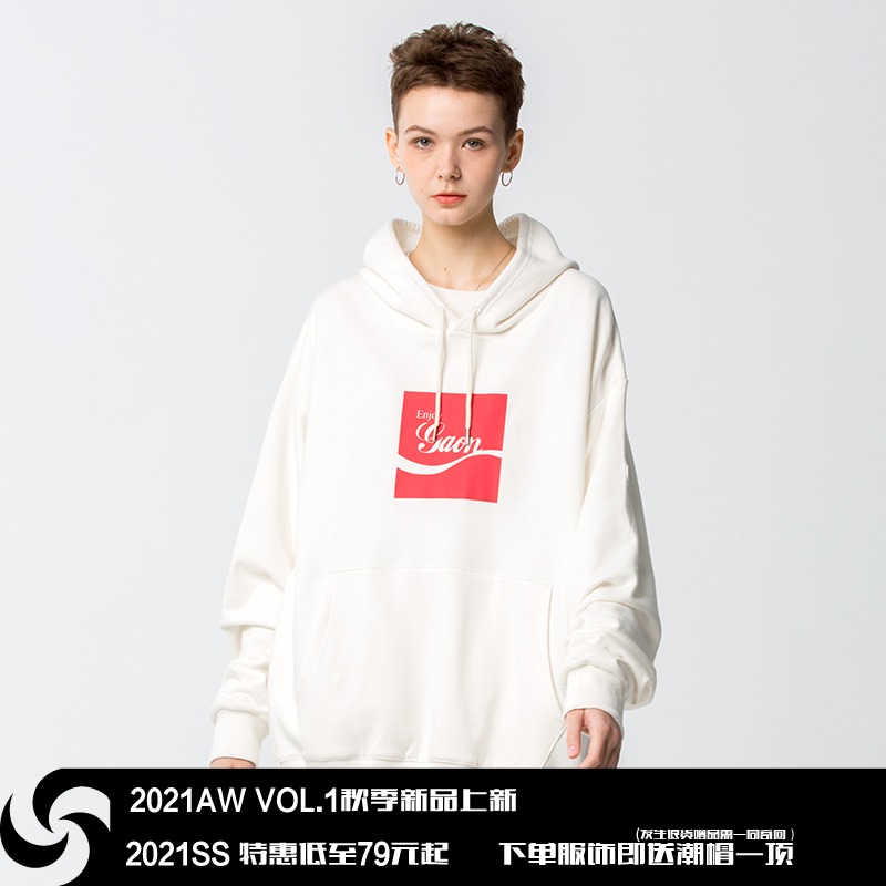 (GAON official)Hip-hop hip-hop national tide Cola printing thick cotton T men loose oversize spring and autumn hooded