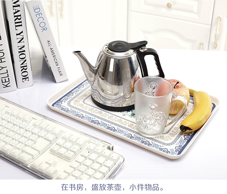 茶杯托盘 家用创意 现代简约茶盘水杯青花瓷托盘长方形大塑料超大详情9