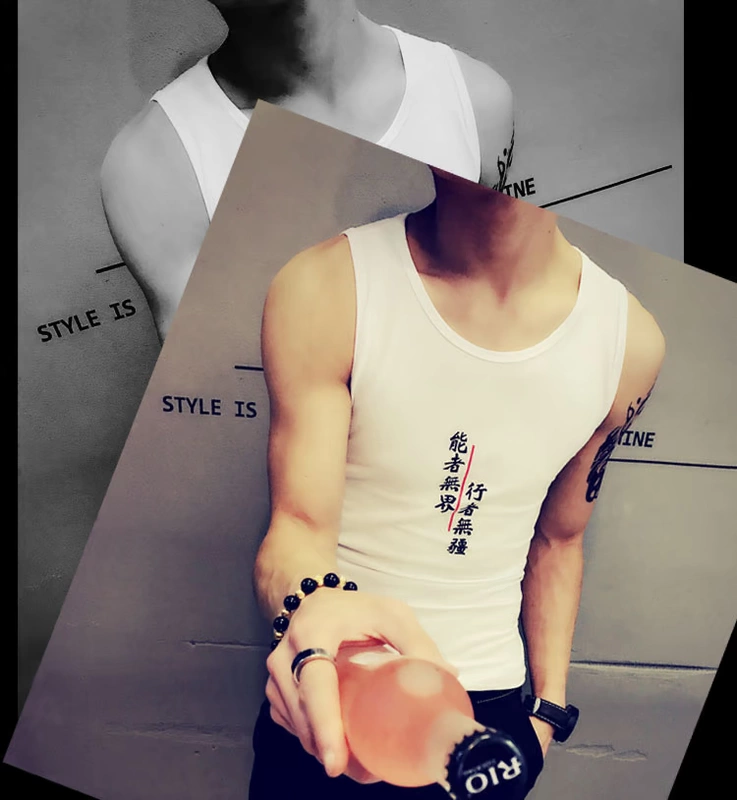 Áo vest tâm linh vest xã hội không tay nam xu hướng Slim fit bó sát thoáng khí thấm hút mồ hôi cá tính