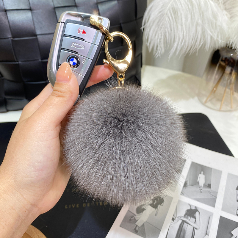 Fox Fur Ball Bag Pendant, Trendy Plush Car Keychain, Cute Doll, Backpack Accessory, High-End Feel