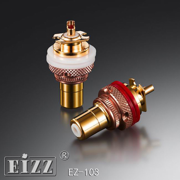 EIZZ boutique RCA signal socket plated real gold bile machine power amplifier lotus seat brass phosphorus bronze EZ-103