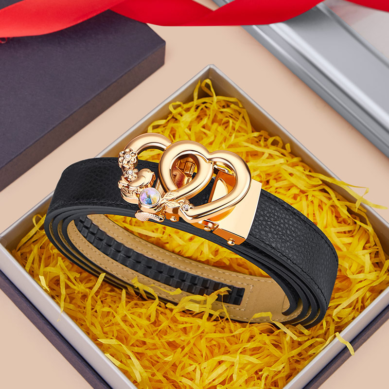 Emperor Paul Belt for Women, Genuine Leather, Automatic Buckle, Casual and Versatile, Jeans Belt, Fashionable Heart Decoration, Women's Belt