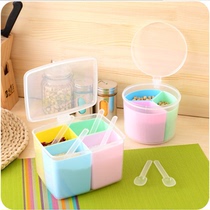 Flip plastic seasoning box jar bottle seasoning box set household combination salt jar with spoon Kitchen Supplies
