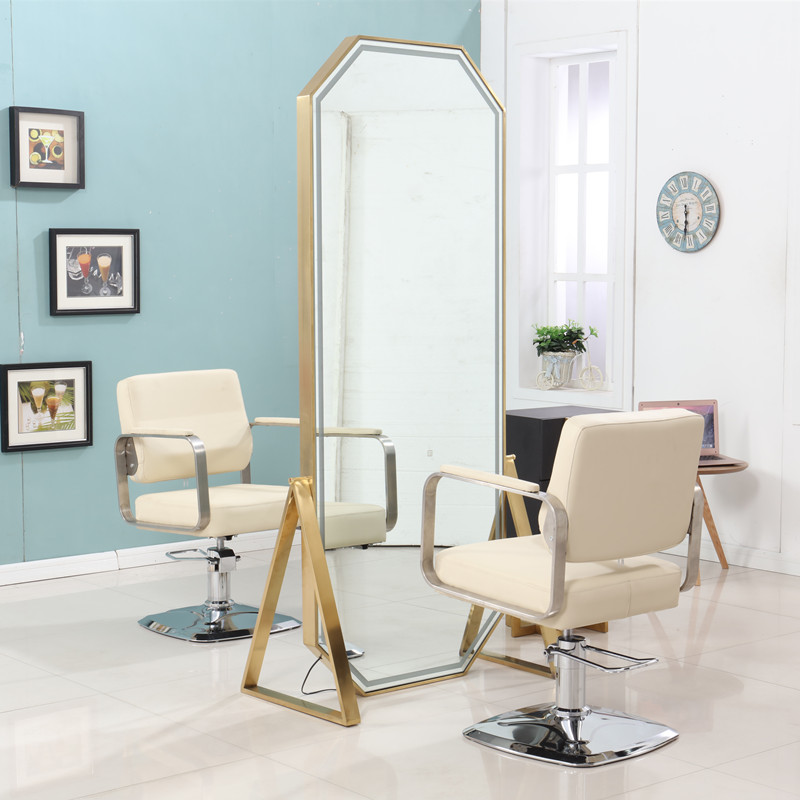 Net red Hairdressy Shop Mirror Table Beauty Hair Mirror Hair Salon Special Stainless Steel Rose Gold Inlaid Side Mirror Table Cut mirror