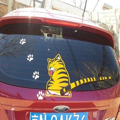 Cartoon rear wiper car sticker with moving tail cat (with wiper on rear window) suitable for reflective car stickers