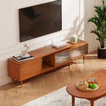 Retractable TV Cabinet Side Cabinet TEA TABLE COMBINED LIVING ROOM LIGHT EXTRAVAGANT TERRACE SMALL HOUSE TYPE GROUND SOLID WOOD LOCKERS AMERICAN