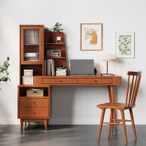Desk Bookshelf Integrated Solid Wood Home American Combined Writing Desk Book Room Computer Desk Telescopic with drawer containing drawers