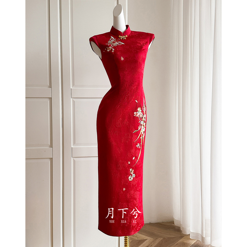 【Under the Moon - Transforming into a Butterfly】Red Qipao New Chinese Style Improved Engagement Toasting Dress 2026 Summer Petite Size