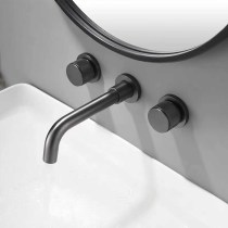 Concealed full copper-in-wall-type face basin tap washbasin embedded in embedded hot and cold dark hide swivel wall out tap