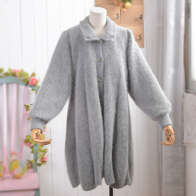 Autumn and Winter New Style Angora Long Rabbit Fur Gray Mid-Length Thick Warm Cardigan Sweater for Women Autumn and Winter New Style Angora Long Rabbit Fur Gray Mid-Length Thick Warm Cardigan Sweater for Women