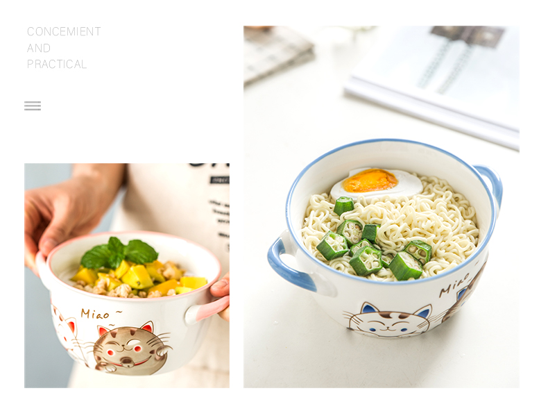 Cartoon express it in Japanese household dormitory ears rainbow such as bowl with cover mercifully bento preservation bowl ceramic tableware