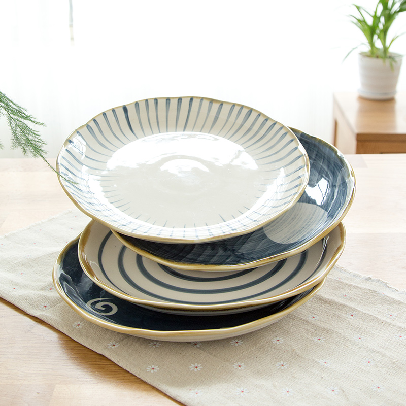 The Nordic ins hand color household wind Japanese blue and white ceramic plate of western - style food dish dish dish plate