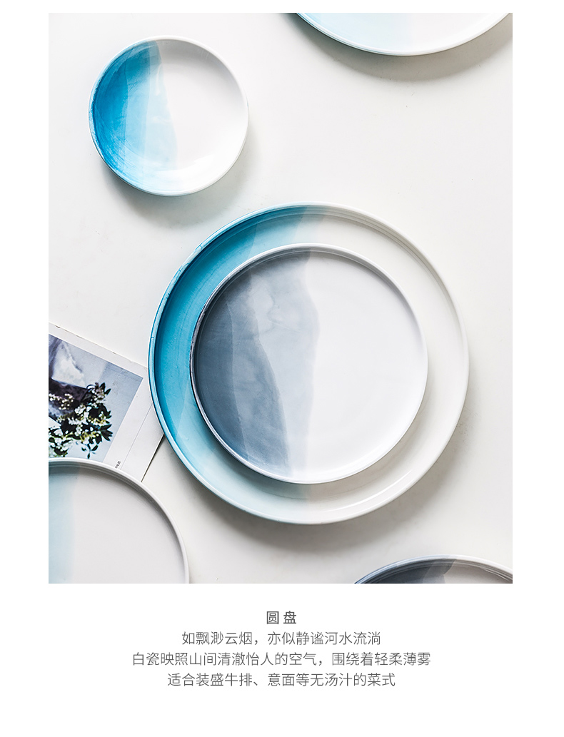 The Nordic ins wind lovers web celebrity color hand - made Japanese household ceramic bowl chopsticks tableware suit dish bowl plate
