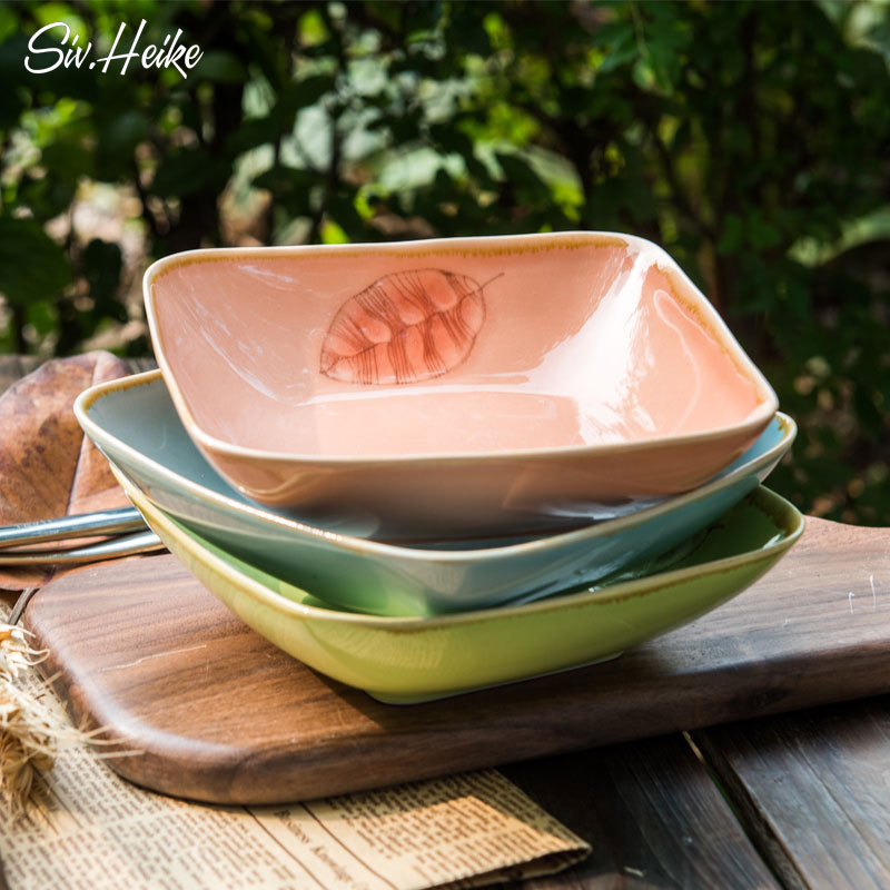 Ins color hand - made Japanese European household ceramic dish food dish square deep dish dish dish plate