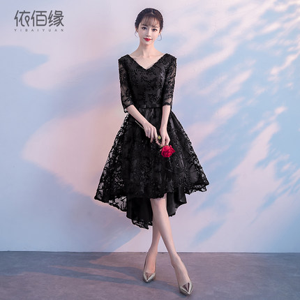 黑色晚礼服女2018新款v领宴会高贵优雅主持人