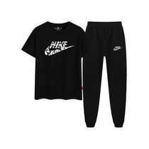 Nike Ton Boy Clothing Boy Suit Summer Pure Cotton Short Sleeve T-shirt Long Pants Slim Fit Children Sports Casual Loose Woman
