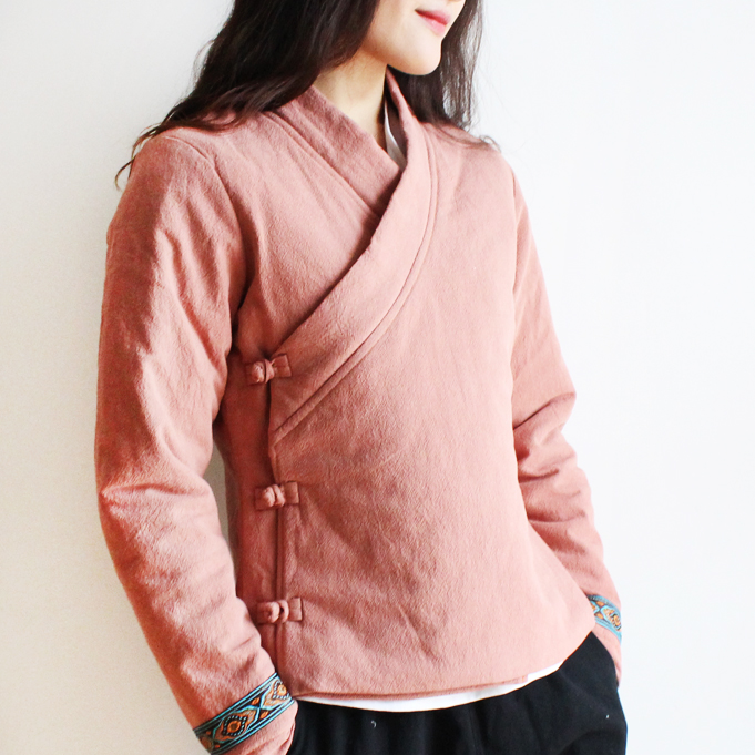 Su Jin Hehua cotton và vải lanh nhỏ cotton 袄 văn học Trung Quốc retro trà gió gió cotton mùa đông 259 áo khoác lông vũ nữ dáng dài