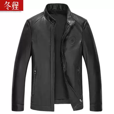 Haining leather leather men's goat jacket men's leather stand collar short men's slim fashion thin coat