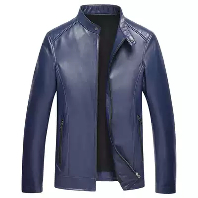 Handsome leather leather men's sheep leather motorcycle leather jacket Haining short stand collar thin single spring and autumn coat
