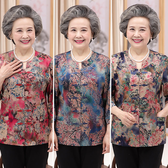 Middle-aged and elderly spring clothes for mothers, spring and autumn thin coats, grandma's summer suits, 60-year-old clothes, 70-year-old wife's shirts