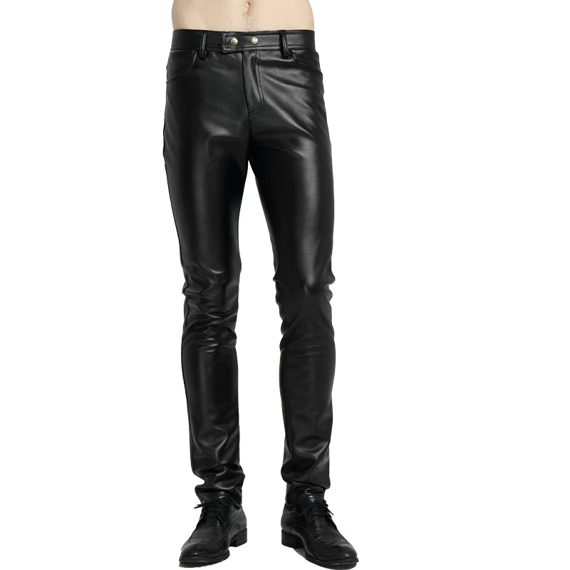 Мужские spring тонкие модные полиуретановые брюки, slim fit, корейский стиль, плотно сидящие