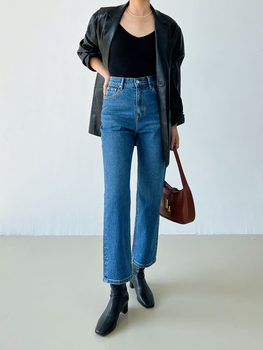 Imported fabric french high waist jeans for women nine points