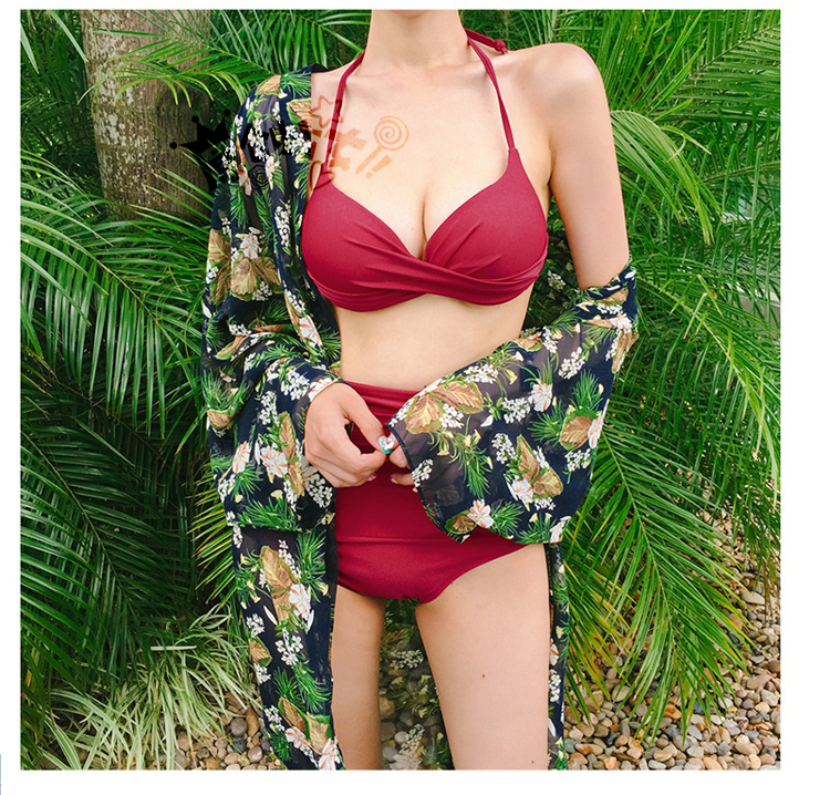 2019 Spring/Summer Red Sexy Swimsuit + Silky Coat M