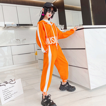 Girl Sports Suit 2021 Autumn Clothing New Ocean Gas Mesh Red CUHK Tong Hat Necropolis Clothing Children Trendy Two Sets
