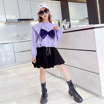 Girls autumn clothing suit 2021 new Korean version of foreign air clothes Childrens clothing Spring and autumn CUHK Tong Wei clothes Two sets of skirts