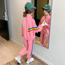 Girl Suit 2021 Spring Autumn New Children Foreign Air Trendy Children Clothing Online Red CUHK Children Long Sleeve Sports Two Sets