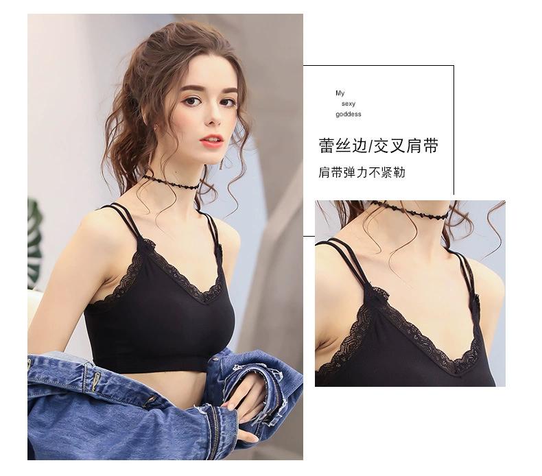 Vẻ đẹp trở lại đồ lót nữ chéo sau vest gợi cảm tập hợp quấn ngực nụ ruy băng ngực pad dây đeo dưới nữ