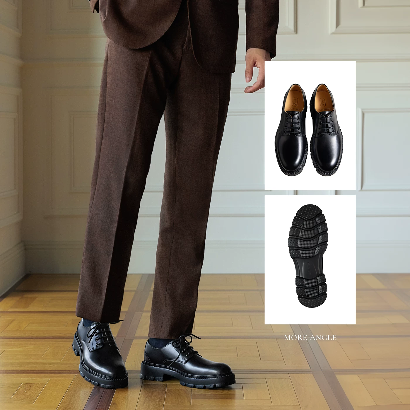 [Lightweight and soft sole] ThomWills heightening leather shoes for men, casual thick-soled genuine leather soft-soled derby shoes for men