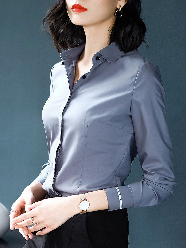 Gray shirt women's long-sleeved professional work clothes formal top 2020 spring and autumn new slim slim shirt Korean version
