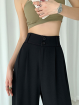 Black wide-leg pants summer thin high-waisted suit pants fat mm large-yard loosely dragged barrel pants looping pants