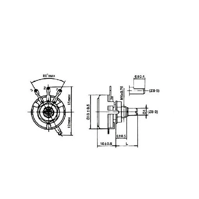 Chiết áp màng carbon WH5-1A 1M 1K 1.5K 4.7K 10K 22K 47K 100K 220K 470K