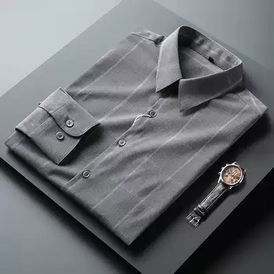 Summer youth-free ironing light business boutique plaid shirt men's long sleeve casual Korean slim shirt men's shirt