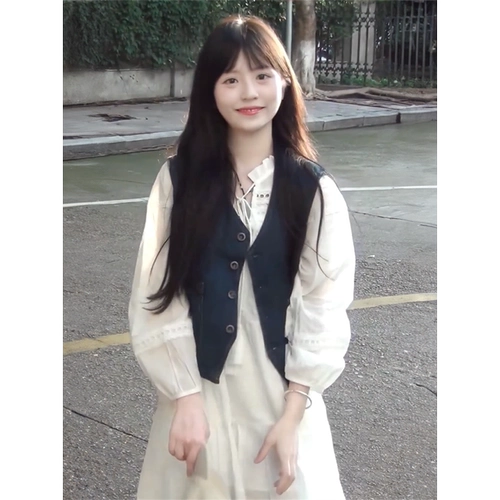 Осенний милый ретро джинсовый жилет, белая кукла, платье для школьников, юбка, комплект