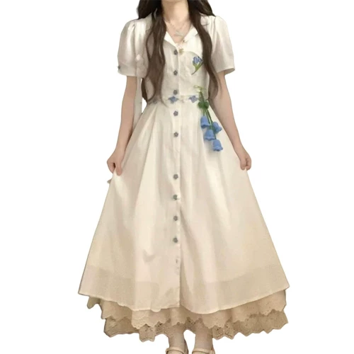 Белый летний приталенный корсет для школьников, длинная юбка, короткий рукав, воротник поло