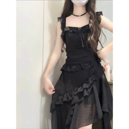 Летний гаечный ключ с бантиком, дизайнерская черная мини-юбка, французский стиль, эффект подтяжки, ассиметричный крой, тренд сезона