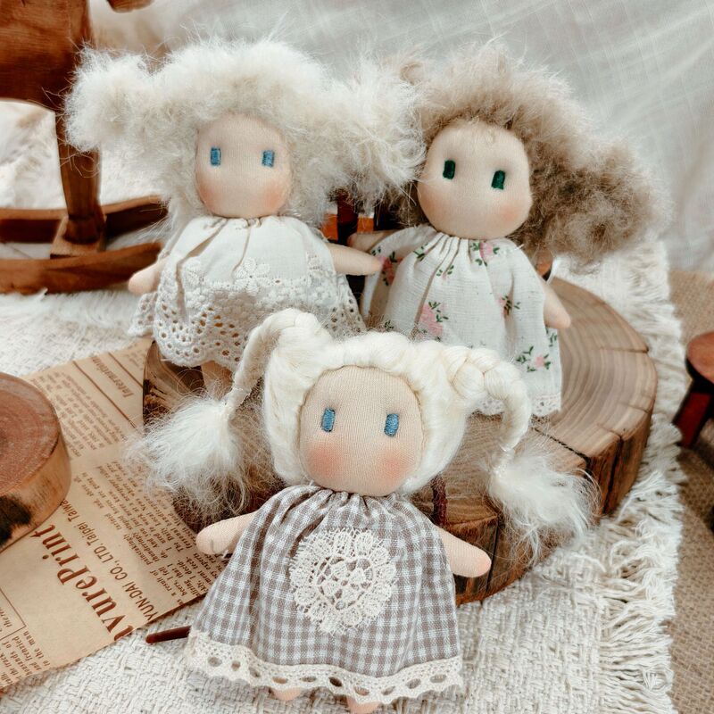 Berry&Bean Floral Plaid Skirt Fabric Doll Sweet Hair Accessory Doll Cute Gift Doll Decoration