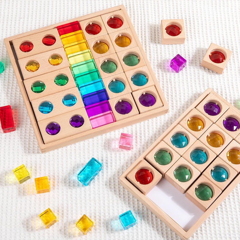 Acrylic Building Blocks High-Transparency Cube Toy Rainbow Light-Transmitting Gemstone Building Blocks Crystal Children's Educational Assembly Wooden