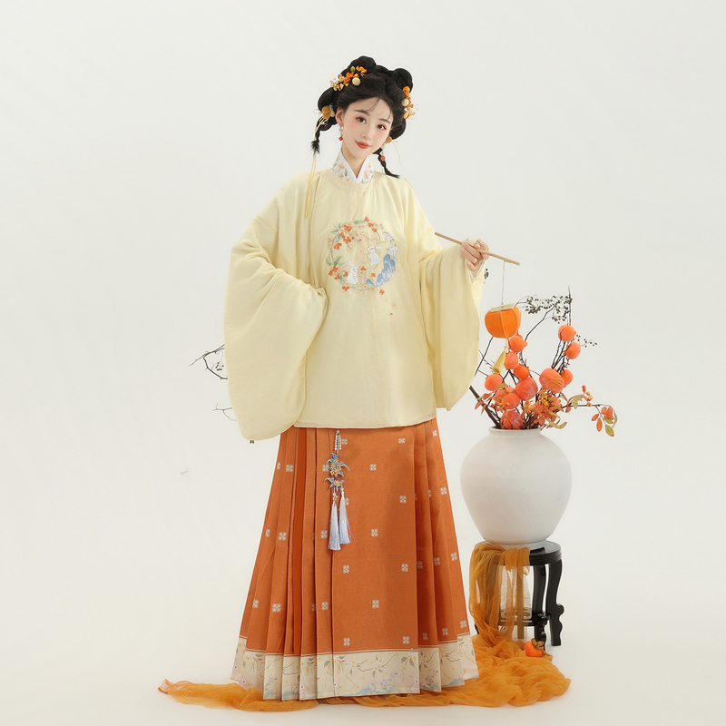 Mengyusheng Original [Gui Zhi'Er] Ming Dynasty Style Hanfu Women's Embroidered Tencel Round Neck Wide-Collar Shirt Mamian Skirt Autumn/Winter Edition