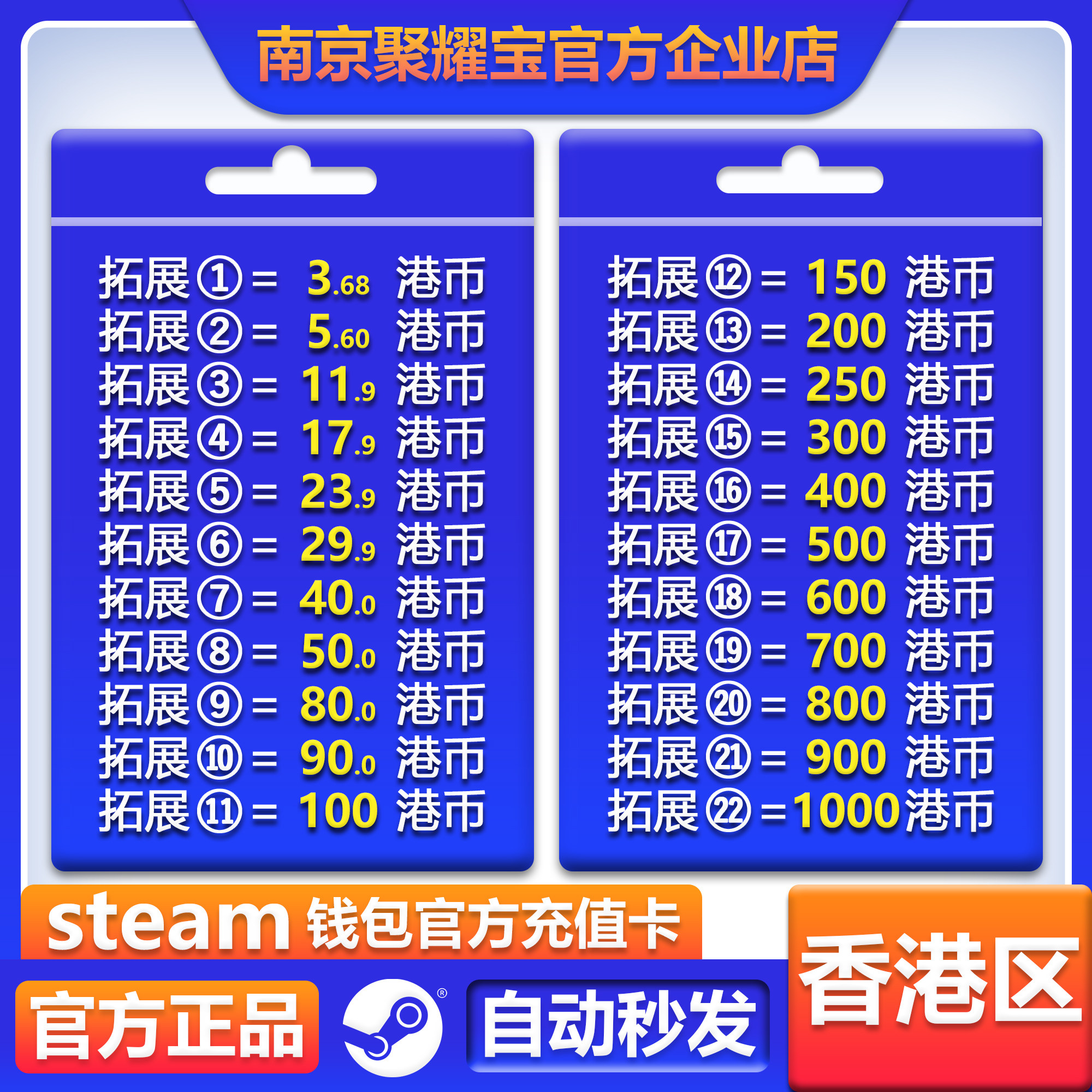 Steam香港区港元充值卡支援繁体中文钱包码