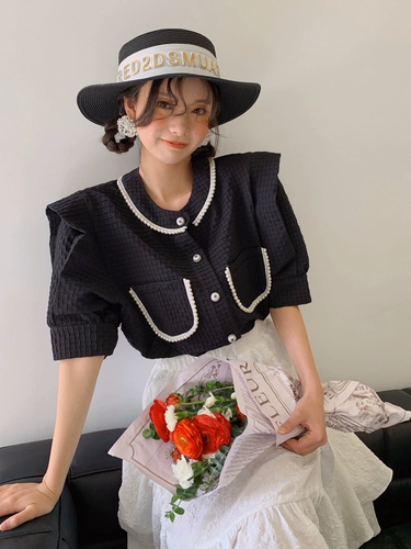 Летняя рубашка, ретро футболка, в стиле Шанель, французский ретро стиль, короткий рукав