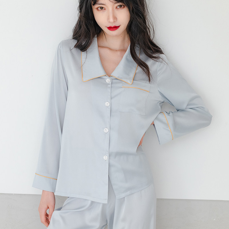 Silk pajamas women's 2022 new spring and autumn style ice silk two-piece suit can be worn outside home service women's summer thin