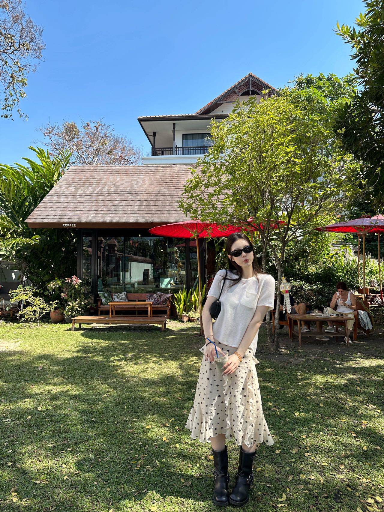 В наличии oker оригинальная юбка в горошек с оборками A-силуэт из тенсела корейский стиль 26 новая модель A755