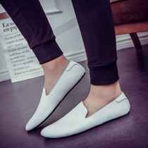 Pointed beanie shoes mens 2020 new mens leather autumn Korean version of the trend flat flat lazy white casual shoes